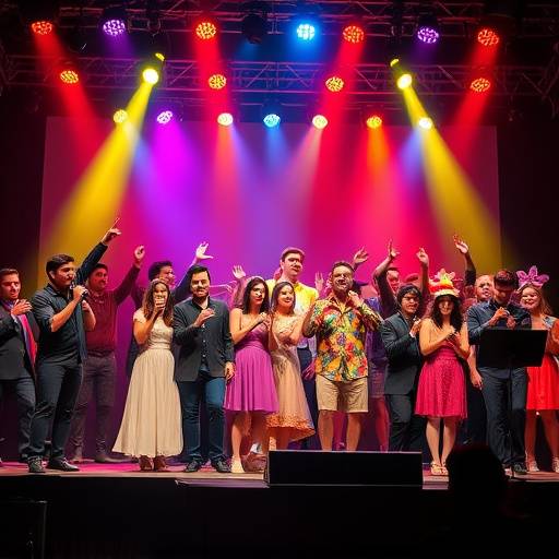 Elenco del programa de variedades Ritmo Colombiano en el escenario